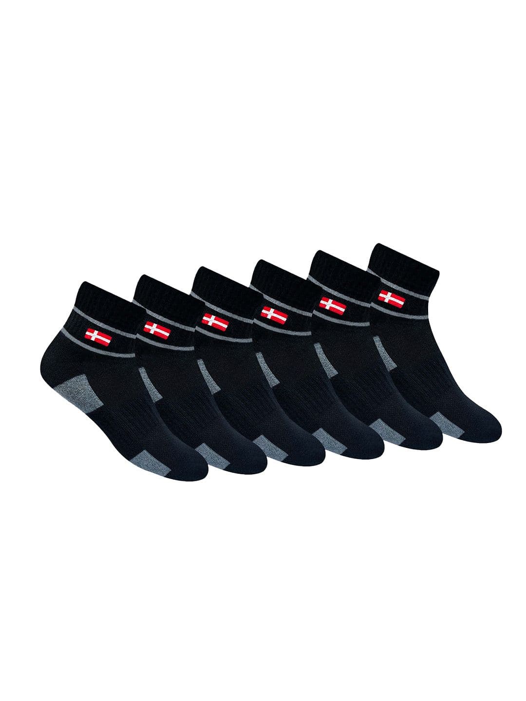 KOPNHAGN Men Pack Of 6 Black & Grey Striped Combed Cotton Above Ankle-Length Socks - view 1