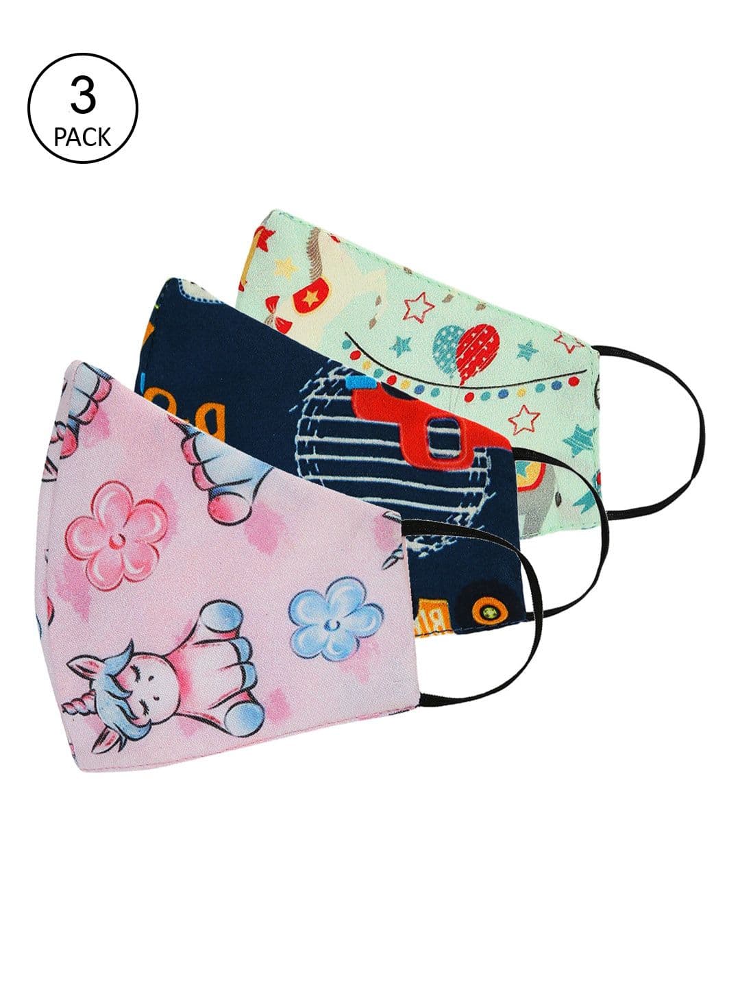 Tossido Kids Pack Of 3 Digitally Printed 3-Ply 100% Pure Cotton Cloth Masks - view 1