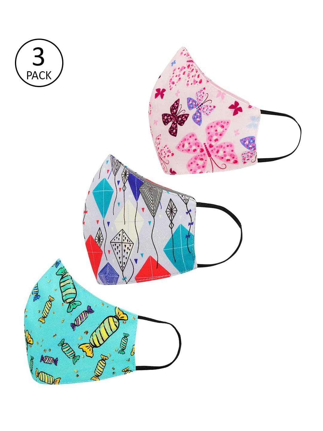 Tossido Kids Pack Of 3 Digital Printed Reusable 3-Ply 100% Cotton Cloth Face Masks - view 1