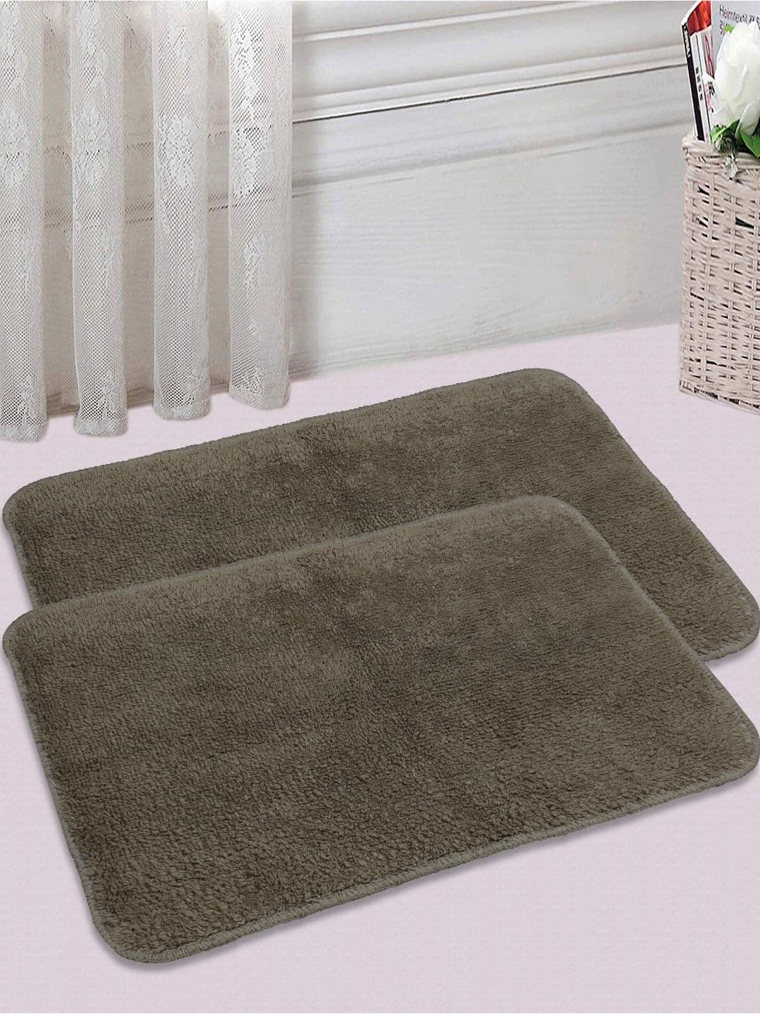 Saral Home Set of 2 Brown 1200 GSM Cotton Bath Rugs - view 1