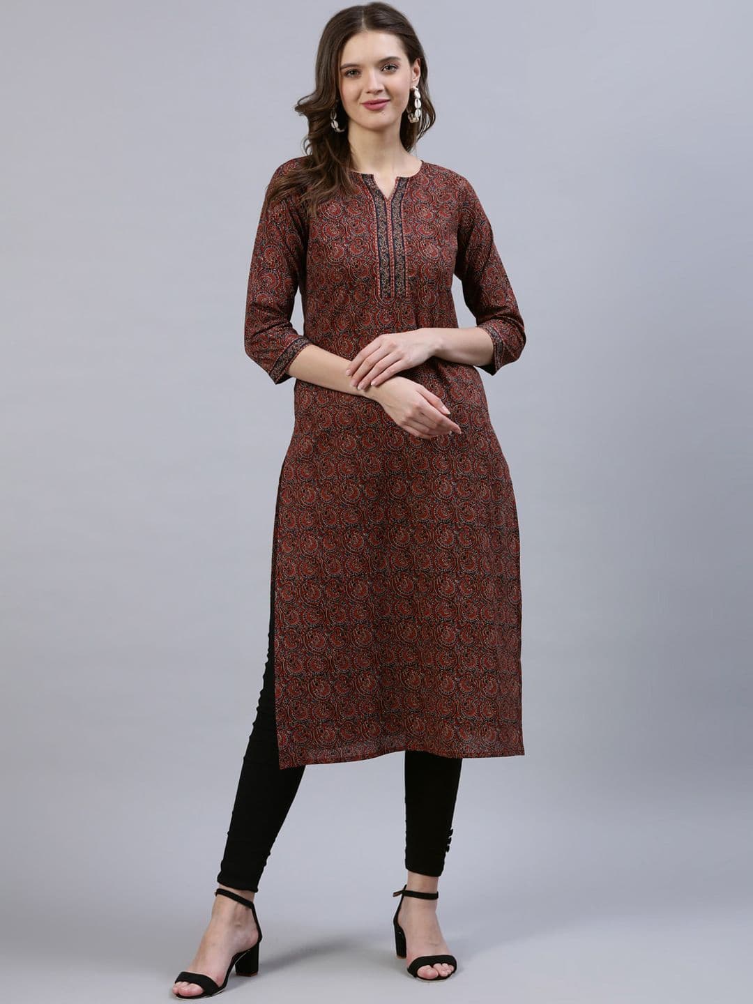 Nayo Women Maroon & Navy Blue Ethnic Motifs Printed Straight Kurta - view 1