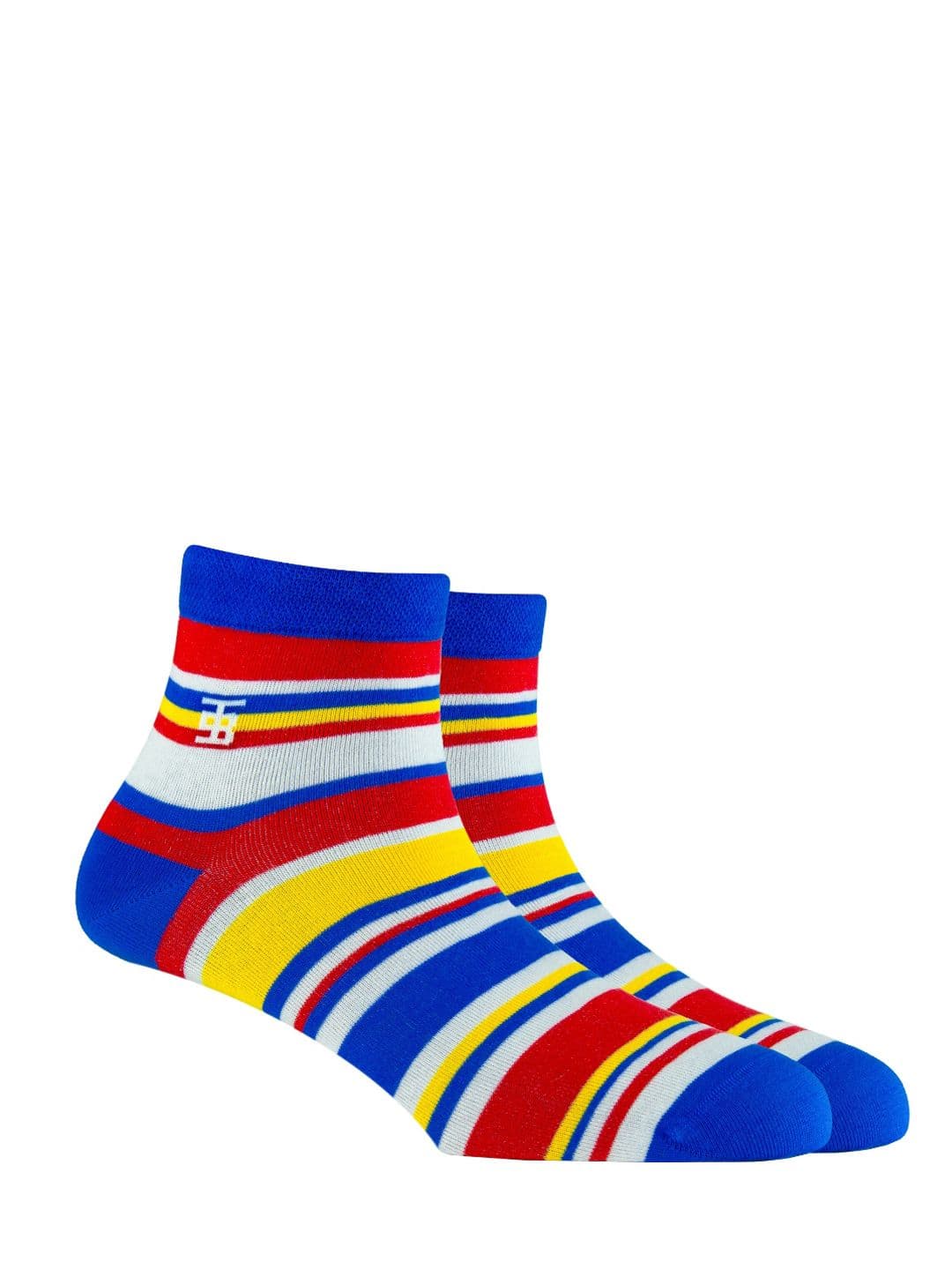 SockSoho Men White & Blue Striped Ankle-Length Socks - view 1