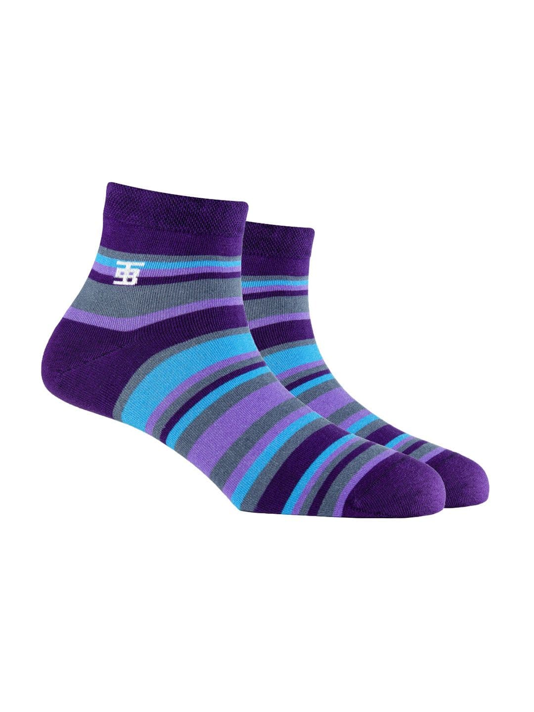 SockSoho Men Purple & Blue Striped Ankle-Length Socks - view 1