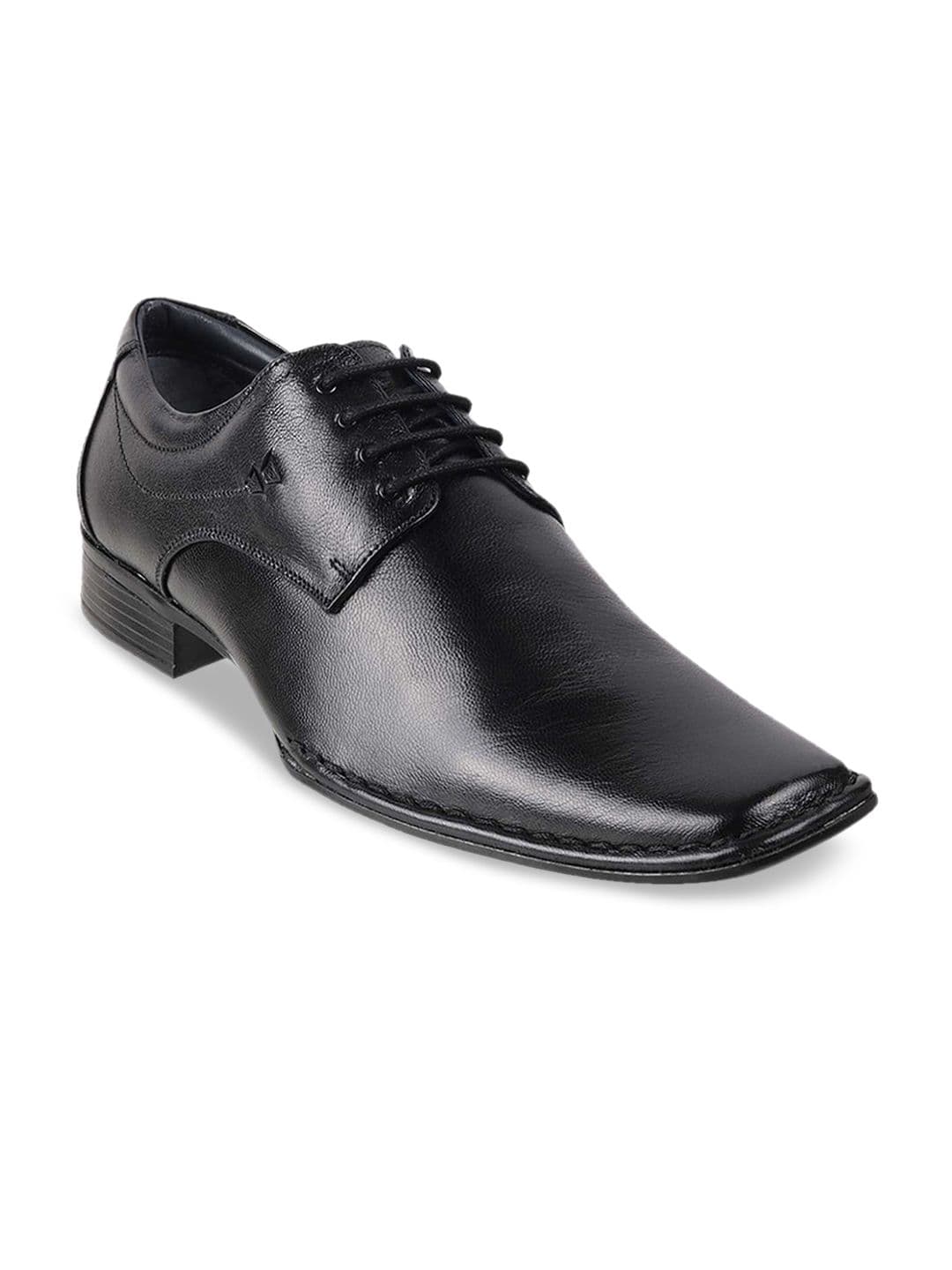 Metro Men Black Textured Leather Formal Shoes - view 1
