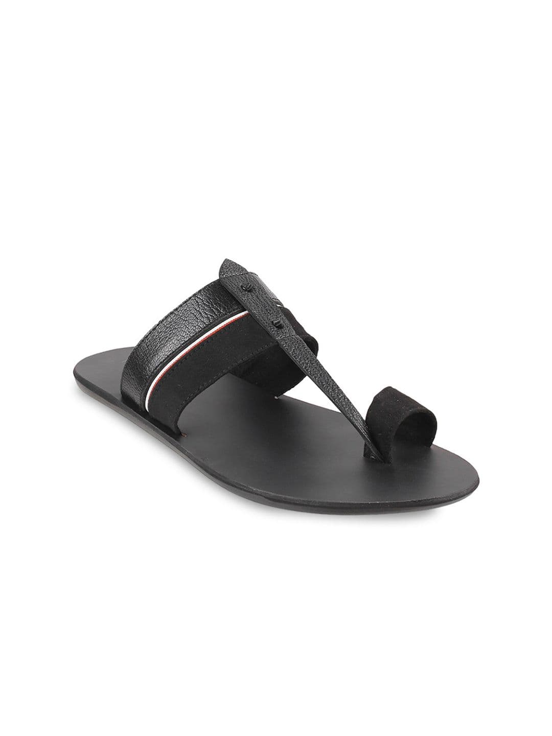 Mochi Men Black Ethnic Leather Comfort Sandals - view 1