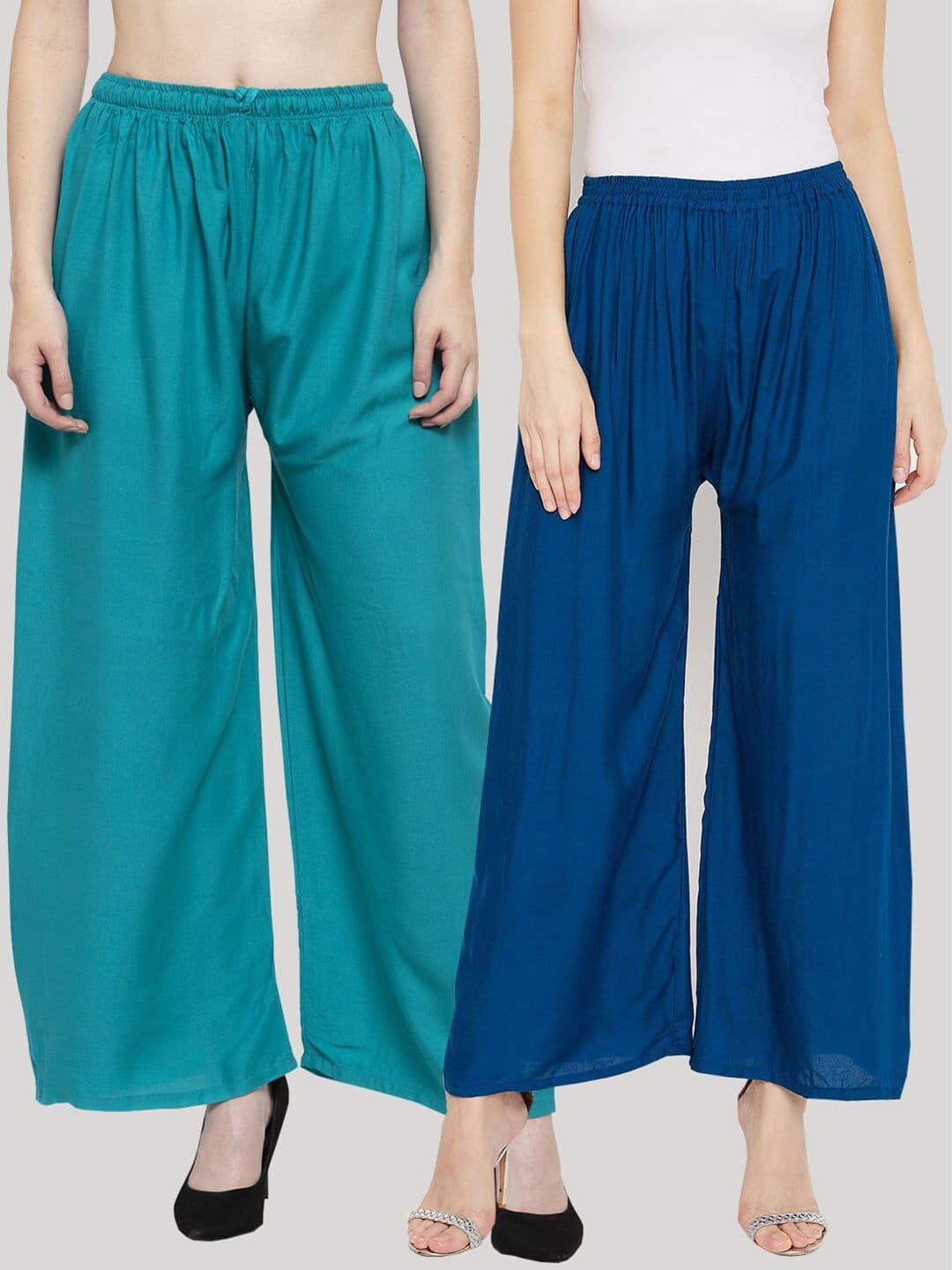 Clora Creation Women Pack Of 2 Blue Knitted Palazzos - view 1