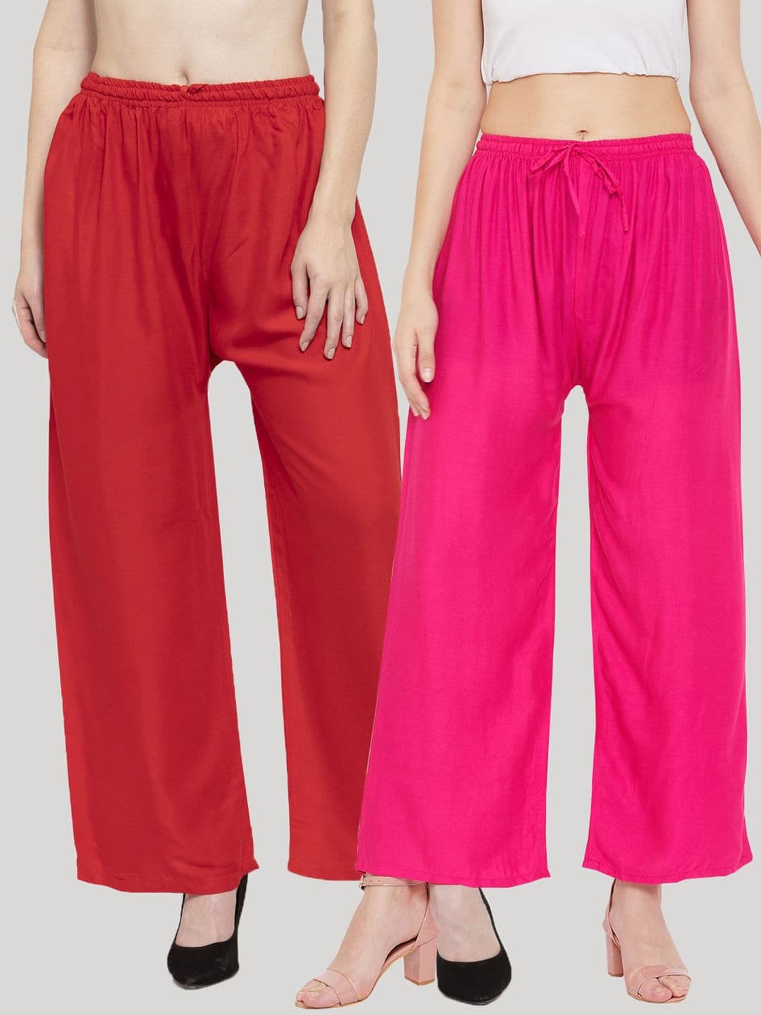 Clora Creation Women Red & Magenta Pack Of 2 Knitted Palazzos - view 1