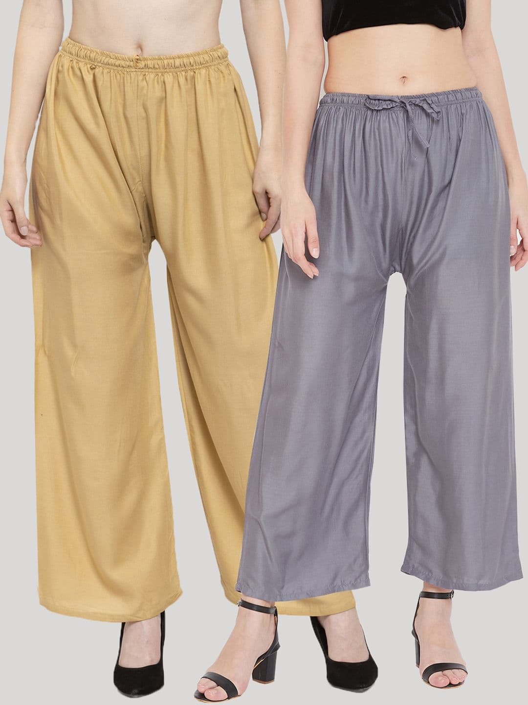 Clora Creation Women Pack Of 2 Grey & Beige Knitted Palazzos - view 1