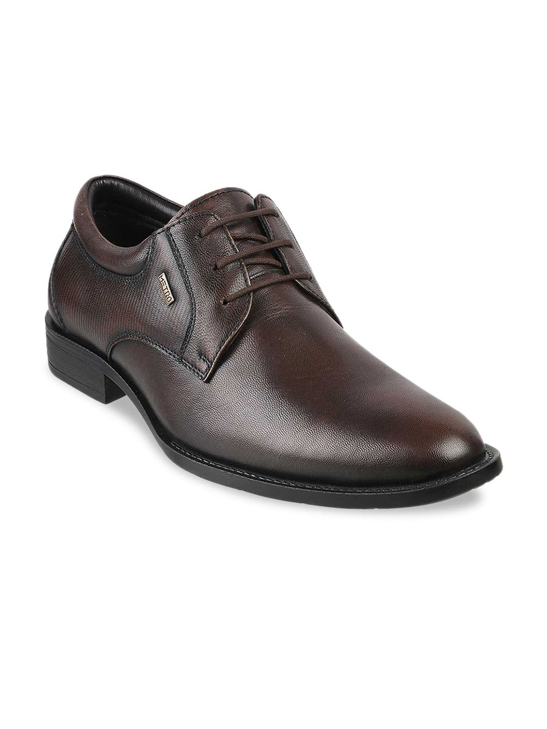 Metro Men Brown Solid Leather Formal Derbys - view 1