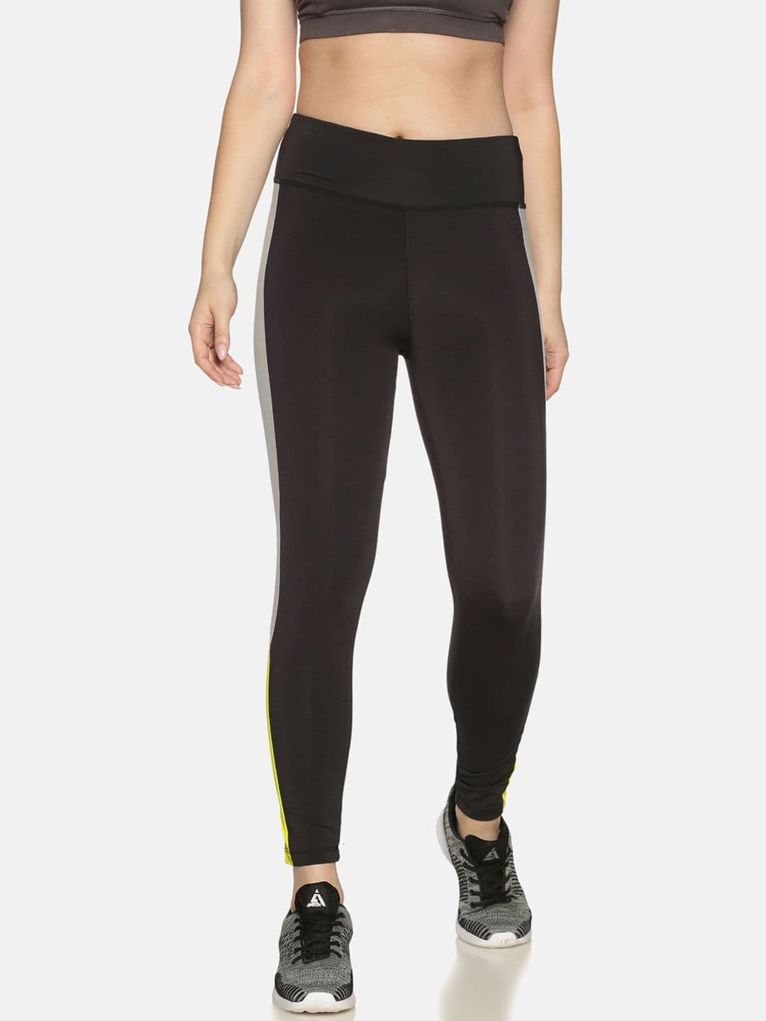 PINACOLADA Women Black & Grey Colourblocked Training Tights - view 1