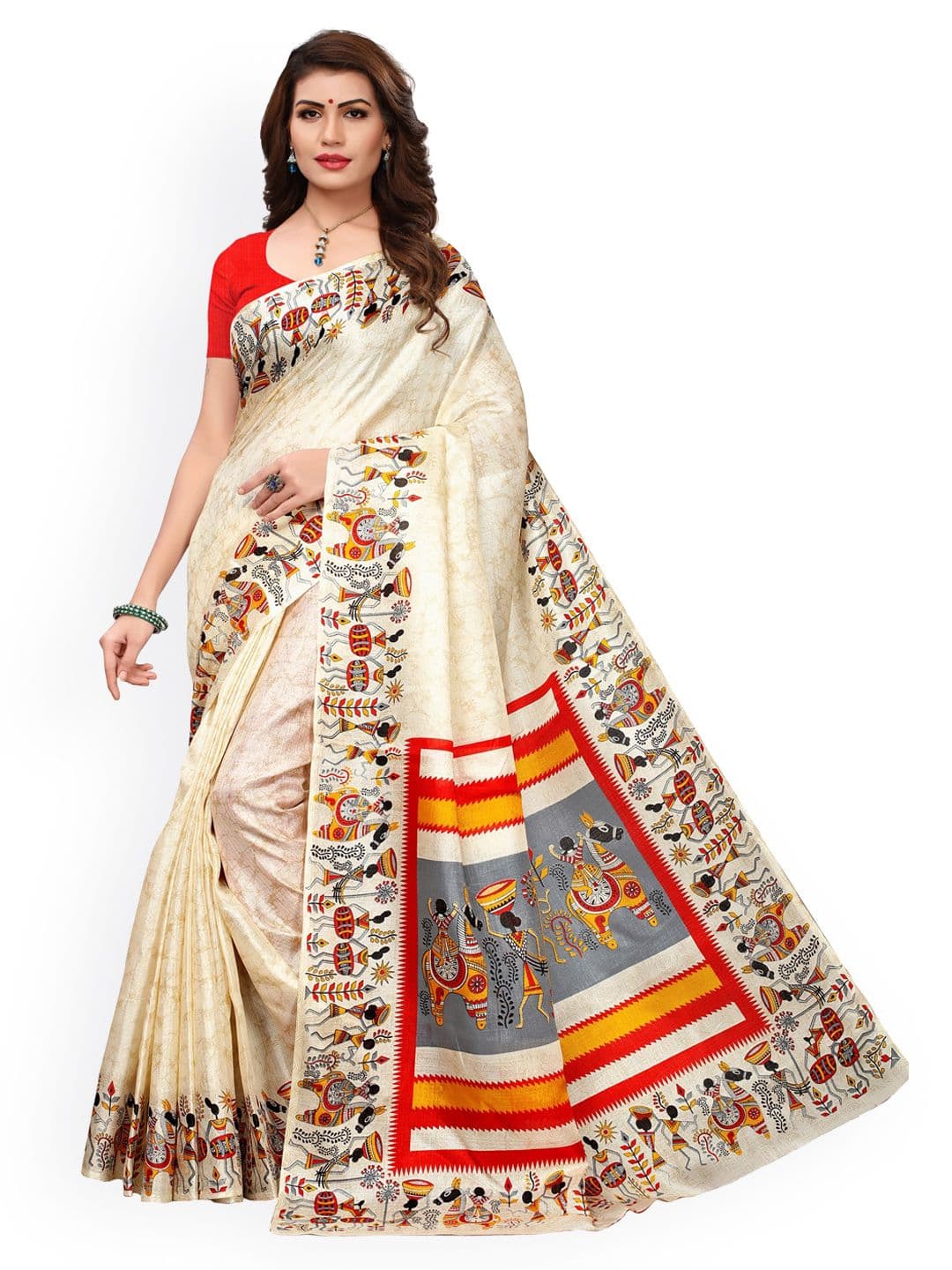 KALINI Off-White Khadi Silk Printed Khadi Saree - view 1