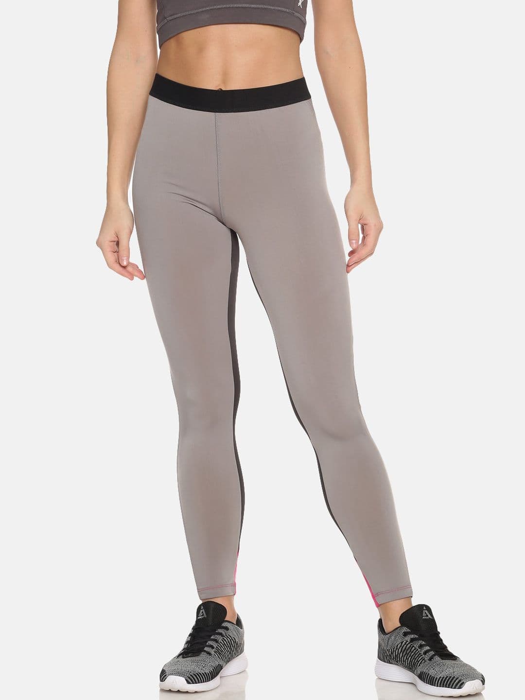 PINACOLADA Women Grey & Pink Back Colourblocked Training Tights - view 1