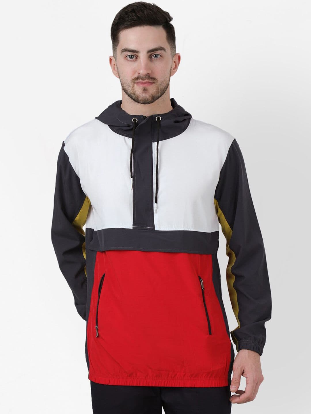 PAUSE SPORT Men Multi Colourblocked Windcheater and Water Resistant Crop Sporty Jacket - view 1