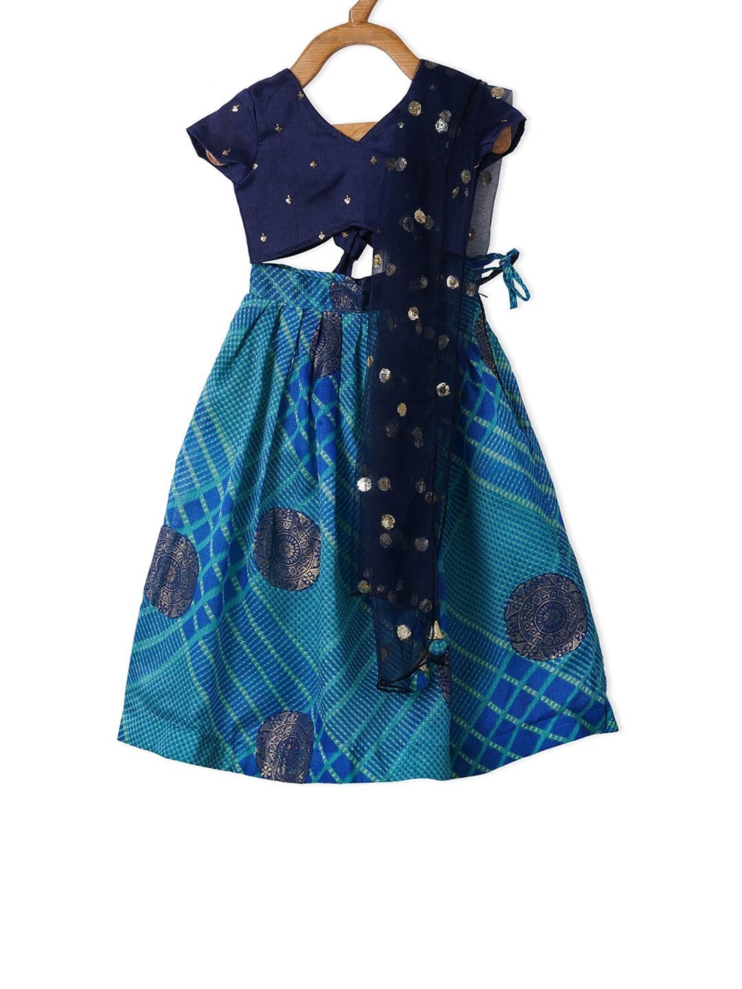 PICCOLO Girls Navy Blue & Gold-Toned Ready to Wear Lehenga & Blouse With Dupatta - view 1