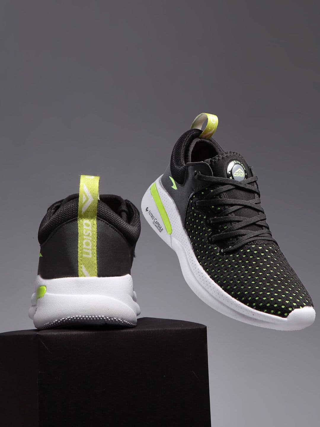 ASIAN Men Black Mesh Running Sports Shoes - view 1