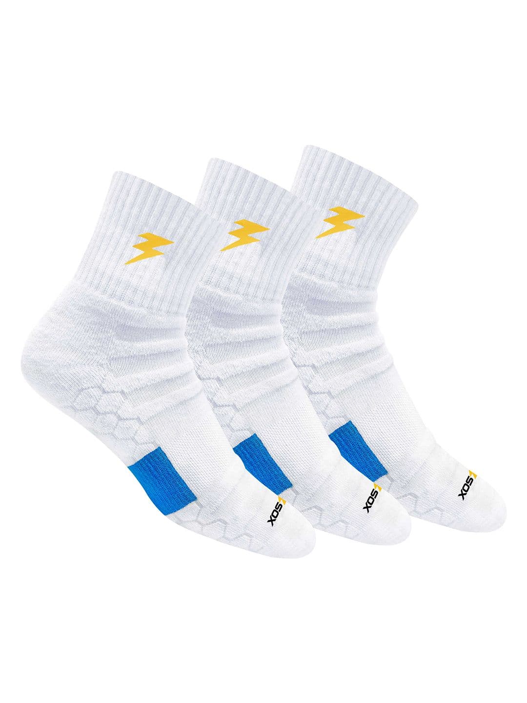 BLITZSOX Men Pack Of 3 White & Blue Patterned Above Ankle-Length Athletic Socks - view 1