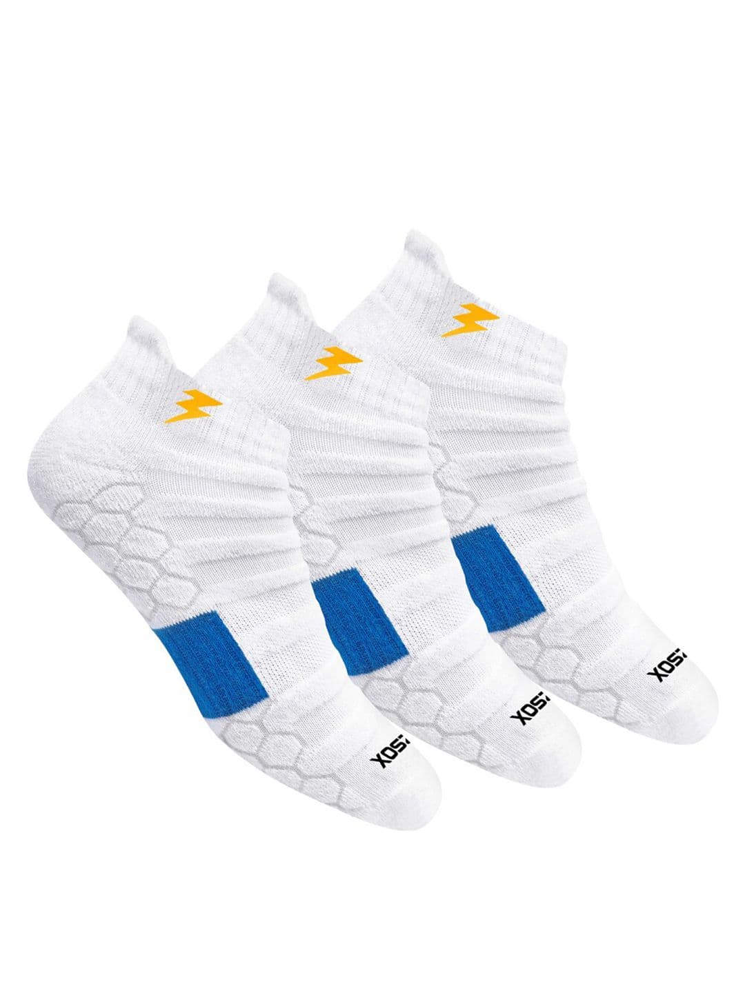 BLITZSOX Men Pack Of 3 White & Blue Patterned Hi-Tech Performance Ankle-Length Socks - view 1