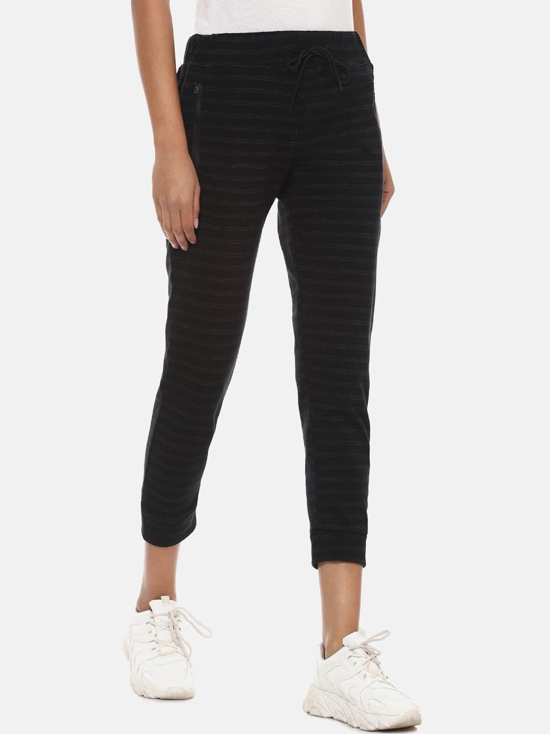 PINACOLADA Women Black & Grey Striped Cotton Three-Fourth Length Joggers - view 1