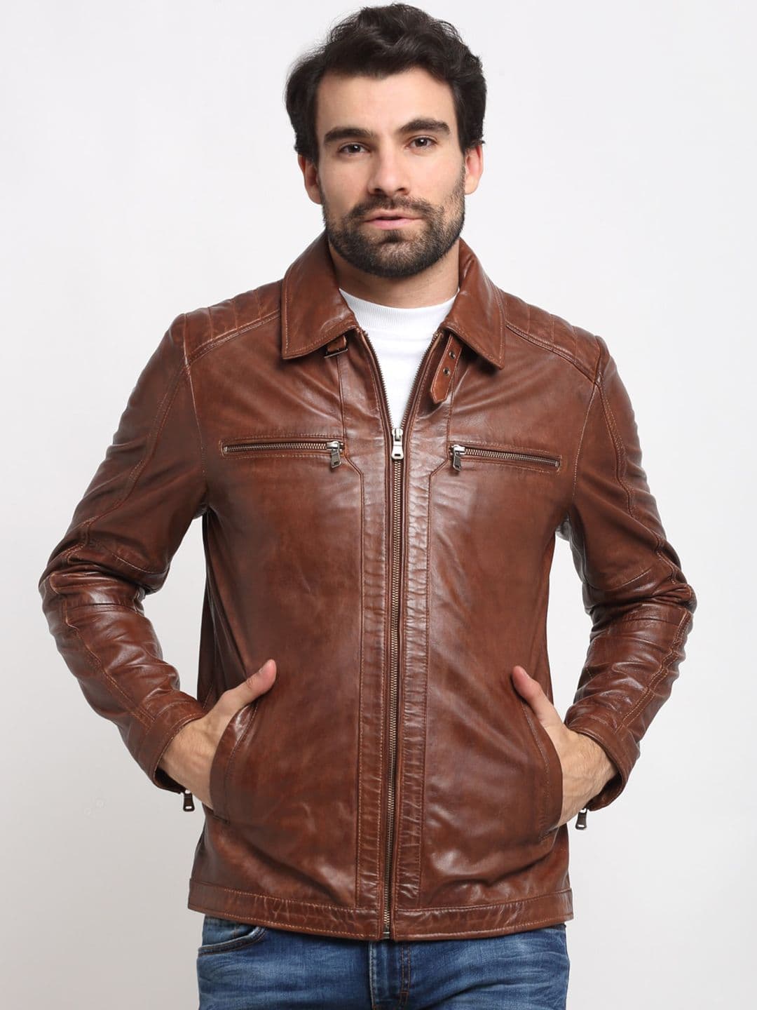 Teakwood Leathers Men Brown Leather Lightweight Leather Jacket - view 1