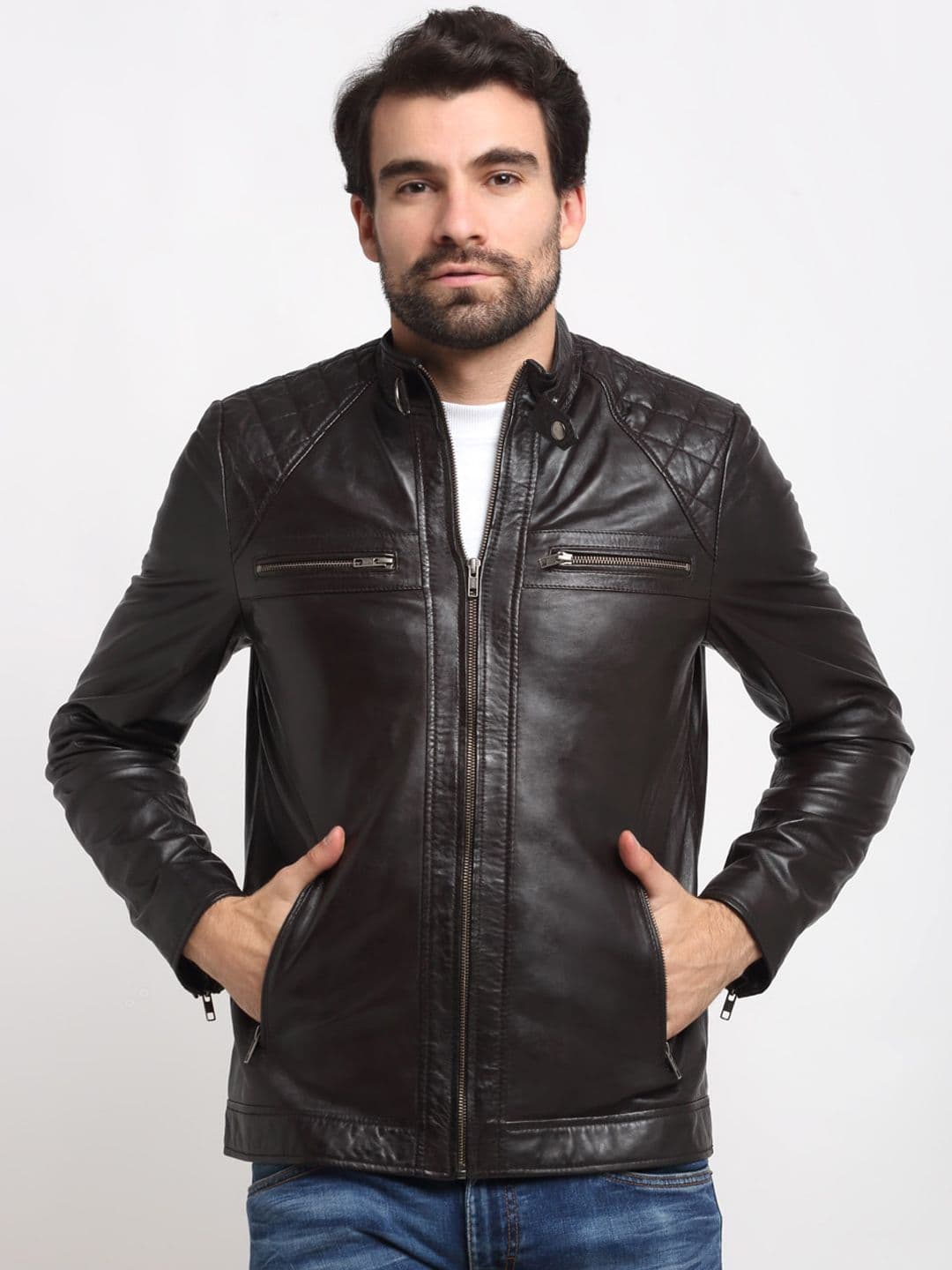 Teakwood Leathers Men Brown Leather Lightweight Biker Jacket - view 1