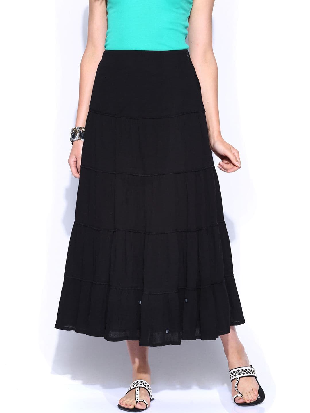 BIBA Women Black Flared Maxi Skirt - view 1