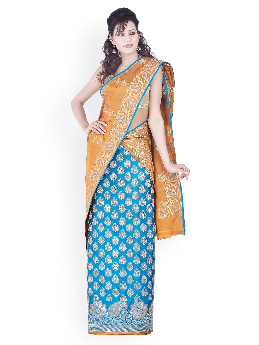 Chhabra 555 Blue Banarasi Art Silk Lehenga Choli Material with Dupatta - view 1